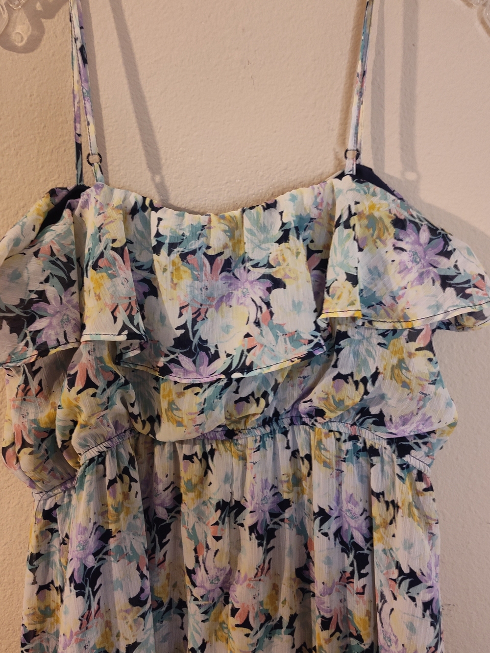 Cottagecore Floral Midi Sundress in Pastel Blues & Lilacs Tiered Ruffles Prairie - Picture 7 of 13